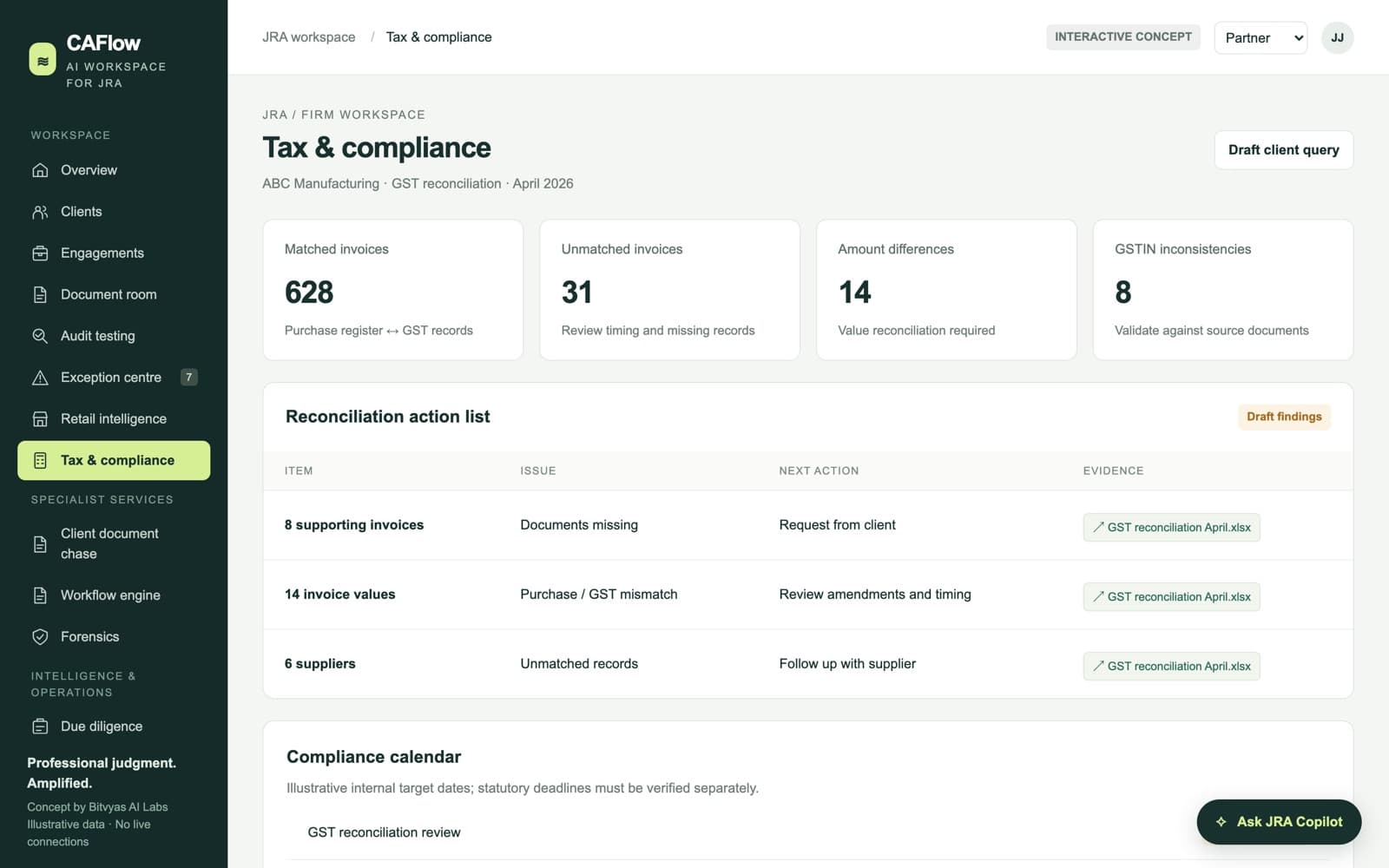GST reconciliation with the query drafted screen